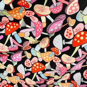 Colorful mushrooms design print on the best quality of nylon spandex 4-way stretch 58/60”sold by the YD.Ships worldwide from Los Angeles CA.
