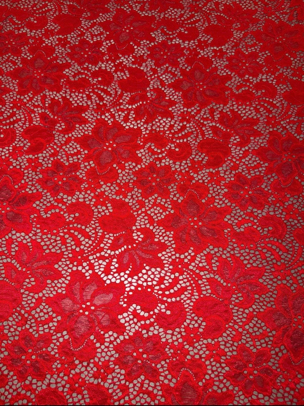 Victoria Red Lace Design 4-way Stretch 58/60”sold by the Yd.ships ...