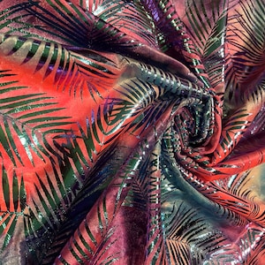 New tropical stretch velvet tie dye with metallic design 4-Stretch 58/60 Sold by the YD.Ships worldwide from Los Angeles California USA.