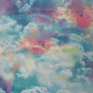 Sky cloud multicolor design print on great quality nylon spandex 4-way stretch 58/60”sold by the DY. Ships Worldwide from Los  Angeles CA.