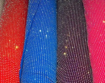 Luxury Power Mesh with iridescent Rhinestones rhinestone embroidered on the best quality of nylon spandex mesh 4-way stretch 58/60”
