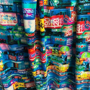 Tokyo city design print on the best quality nylon spandex 4-way stretch 58/60”sold by the YD. ships Worldwide from Los  Angeles California