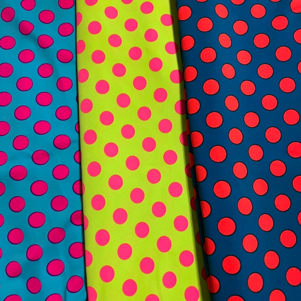 Polka dot pattern design print on the best quality of nylon spandex 4-way stretch 58/60”sold by the YD. Ships worldwide from Los Angeles C.A