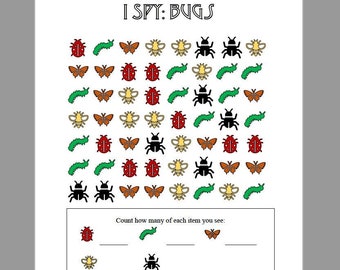 I Spy Printable Activity Sheet, I Spy for Kids, I Spy Printables, I Spy Game Bugs Theme, Printable Activities for Kids, Education learning