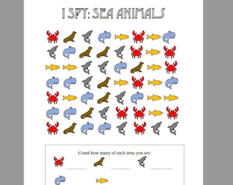 I Spy Printable Activity Sheet, I Spy for Kids, I Spy Printables, I Spy Game Sea Animals Theme, Printable Activities for Kids, Education