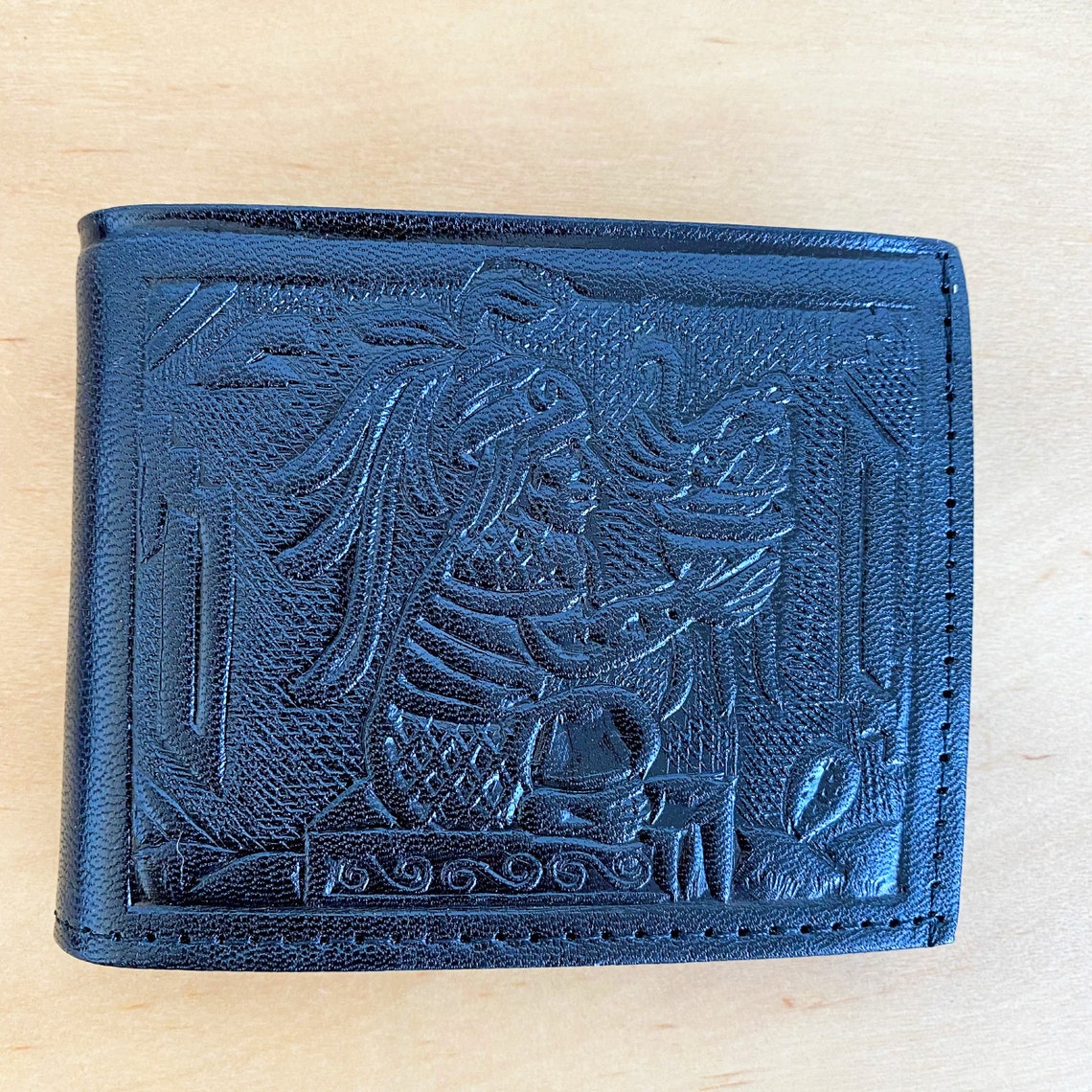 Mens Leather Wallet Handmade Embossed Leather Genuine Etsy