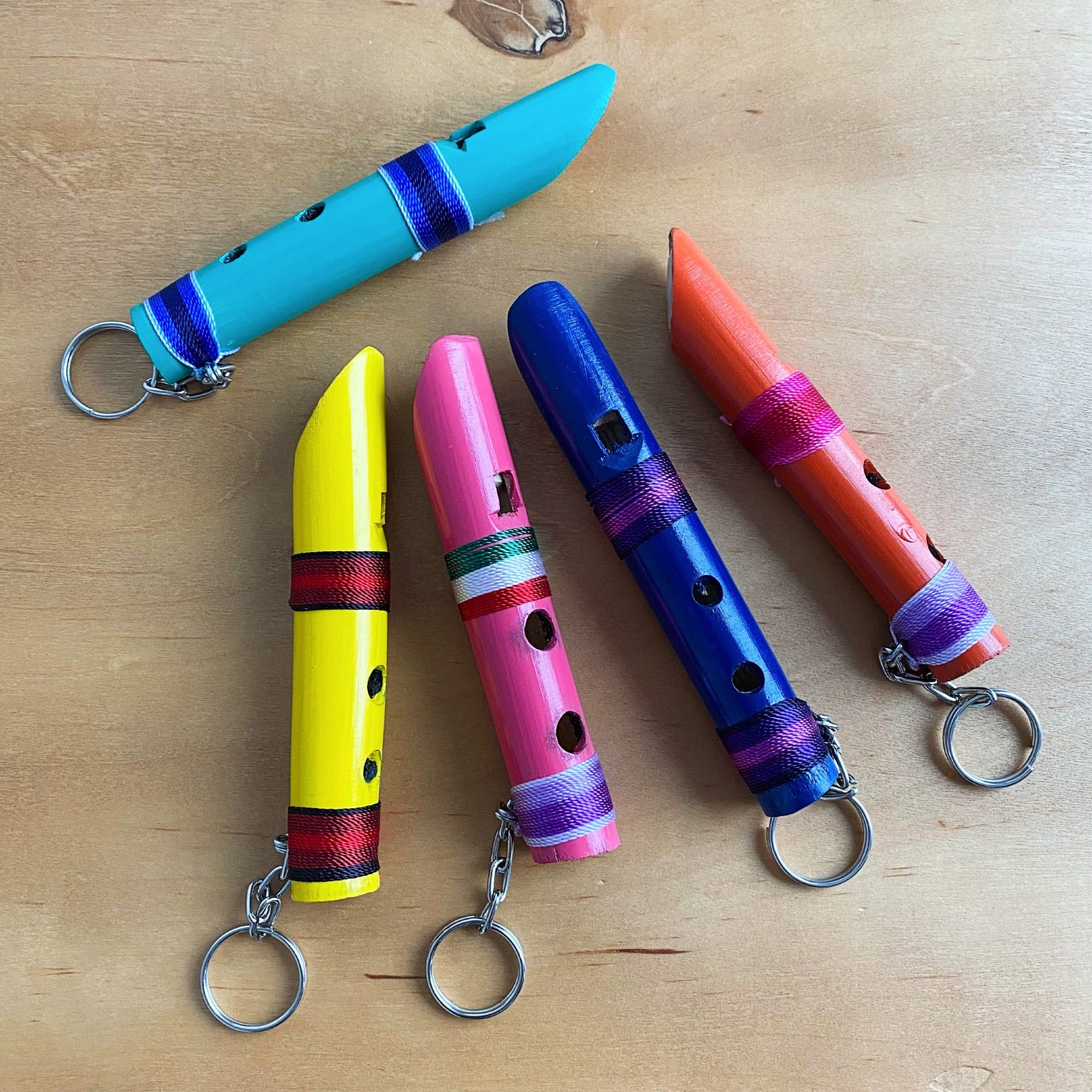 Handcrafted Wood Flute Keychain Mexican Fiesta Party Favor Etsy