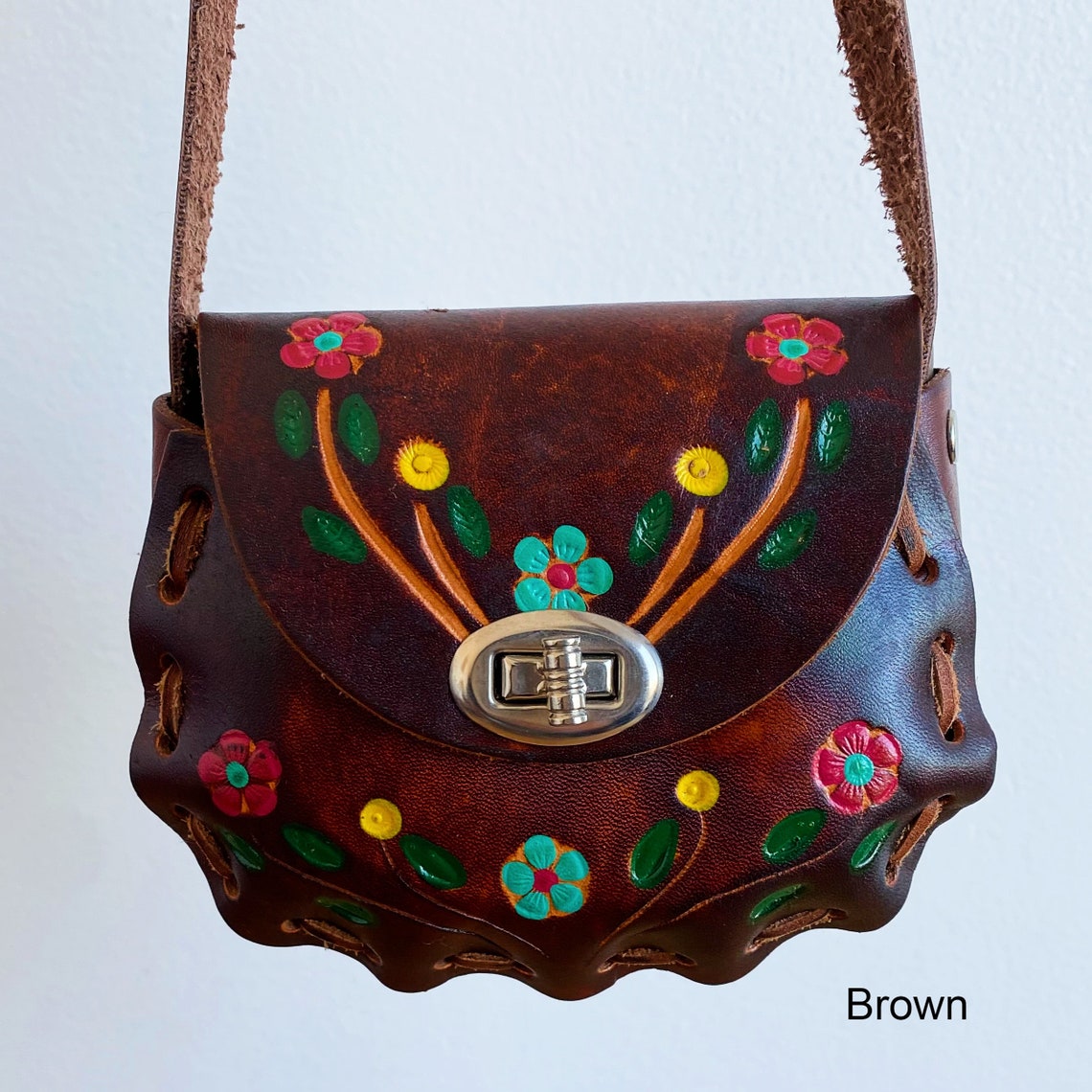 Leather Purse with Shoulder Strap Handmade and Tooled in Etsy