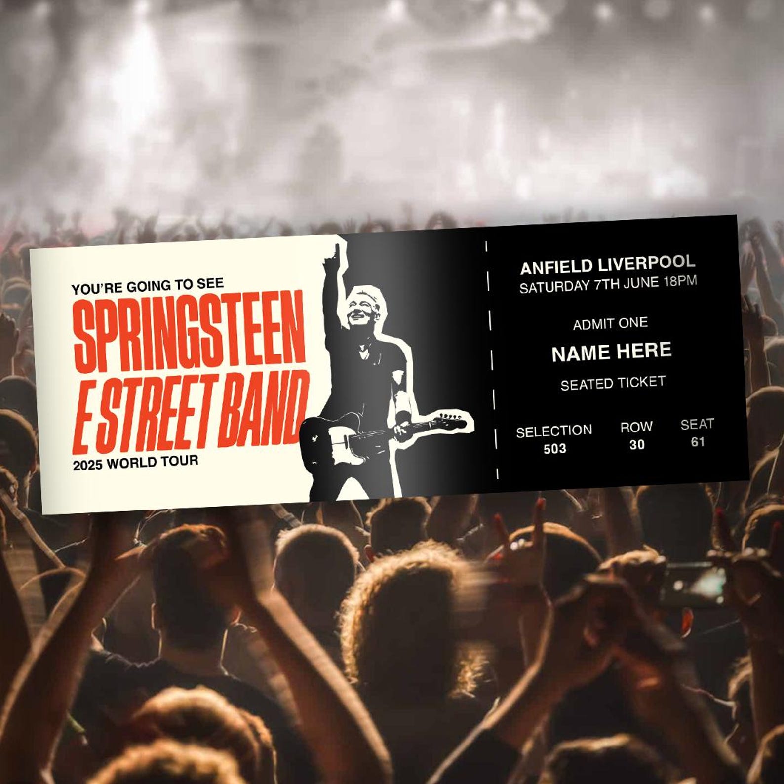 Springsteen Movie Tickets Printable Bruce Springsteen 2025 World Tour Ticket – Collectible ...