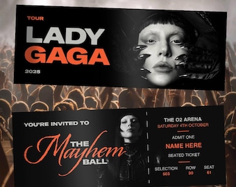 Printable Lady Gaga The Mayhem Ball Tour Ticket – Collectible, Concert Memorabilia, Souvenir Keepsake, Instant Download