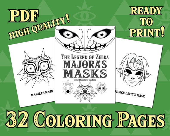 majora s mask legend of zelda coloring pages pdf printable etsy