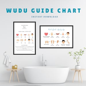 Wudu Anleitung: Schritt für Schritt für Kinder, Wudu Poster, Badezimmer Wandkunst, Homeschool Montessori druckbar, Islamische bildungsressource, Wudu chart