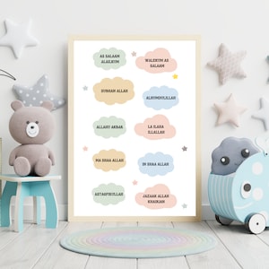 Islamic reminders for kids, Islamic Affirmations, Islamic terms, Muslim nursery home decor, Islamic prints, Islamic reminders wall art