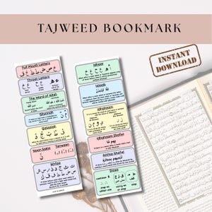 Tajweed Bookmark for Kids, Islamic bookmarks, Quran Bookmark, Colourful Rules bookmark, Arabic Instant printable bookmark, Islam Gift Set