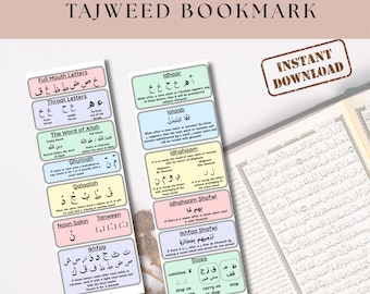 Kids Tajweed Bookmark, Colorful Quran Rules for Kids, Islamic Homeschooling Learning Resources (Digital Download)