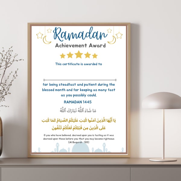 Ramadan Achievement Award, Muslim kids, Islamic Certificate, Fasting Certificate, Kids Fasting certificate, Islamic Print, Pink theme