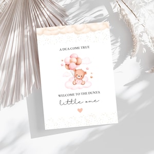 Kaart moslim babymeisje, baby Mubarak, islamitische geboorte, pasgeboren moslimkaart, moslim pasgeboren cadeau, kaart pasgeboren baby, pasgeboren baby, Aqeeqah-kaart