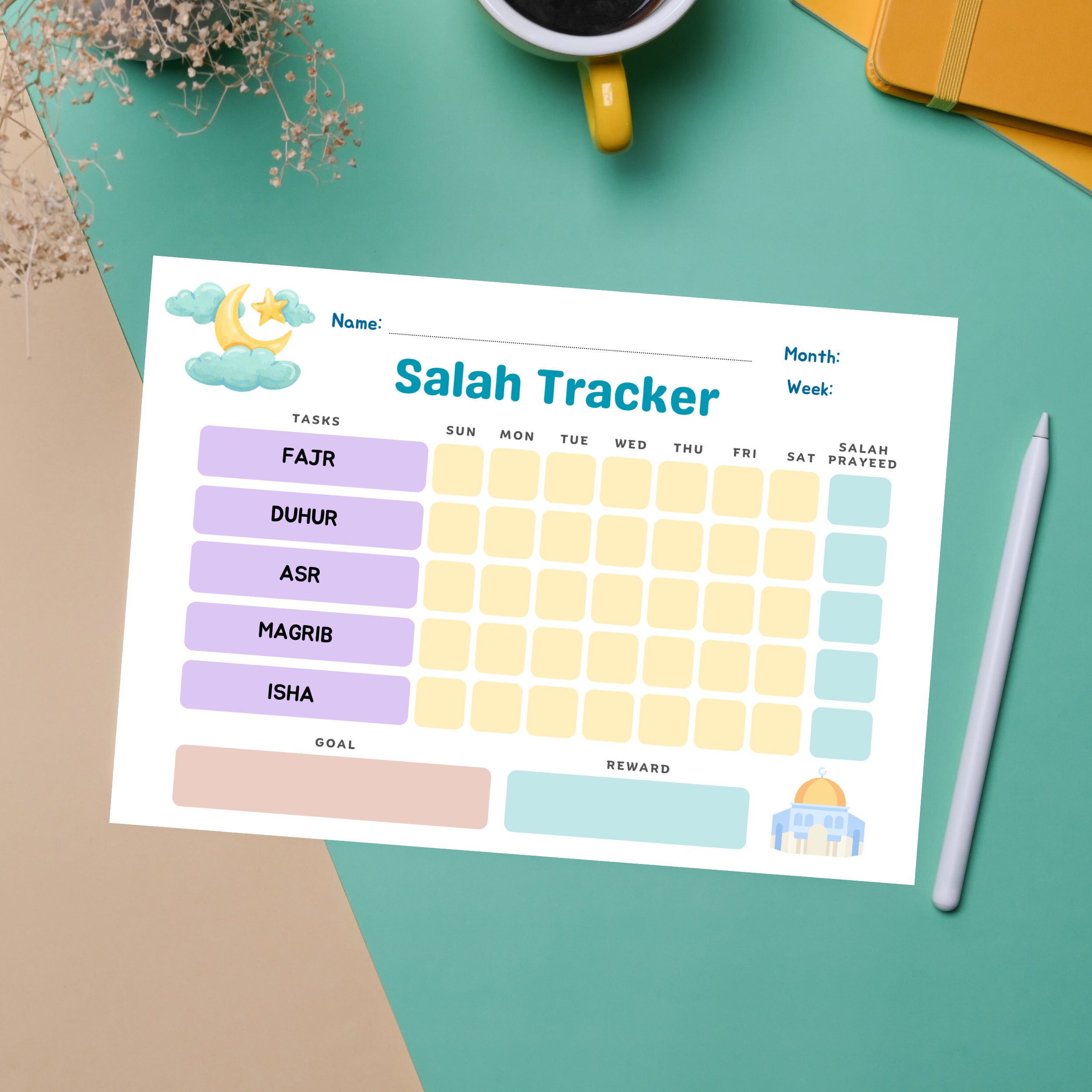 Minimalist Weekly Salah Tracker for Kids (digital Download) - Etsy