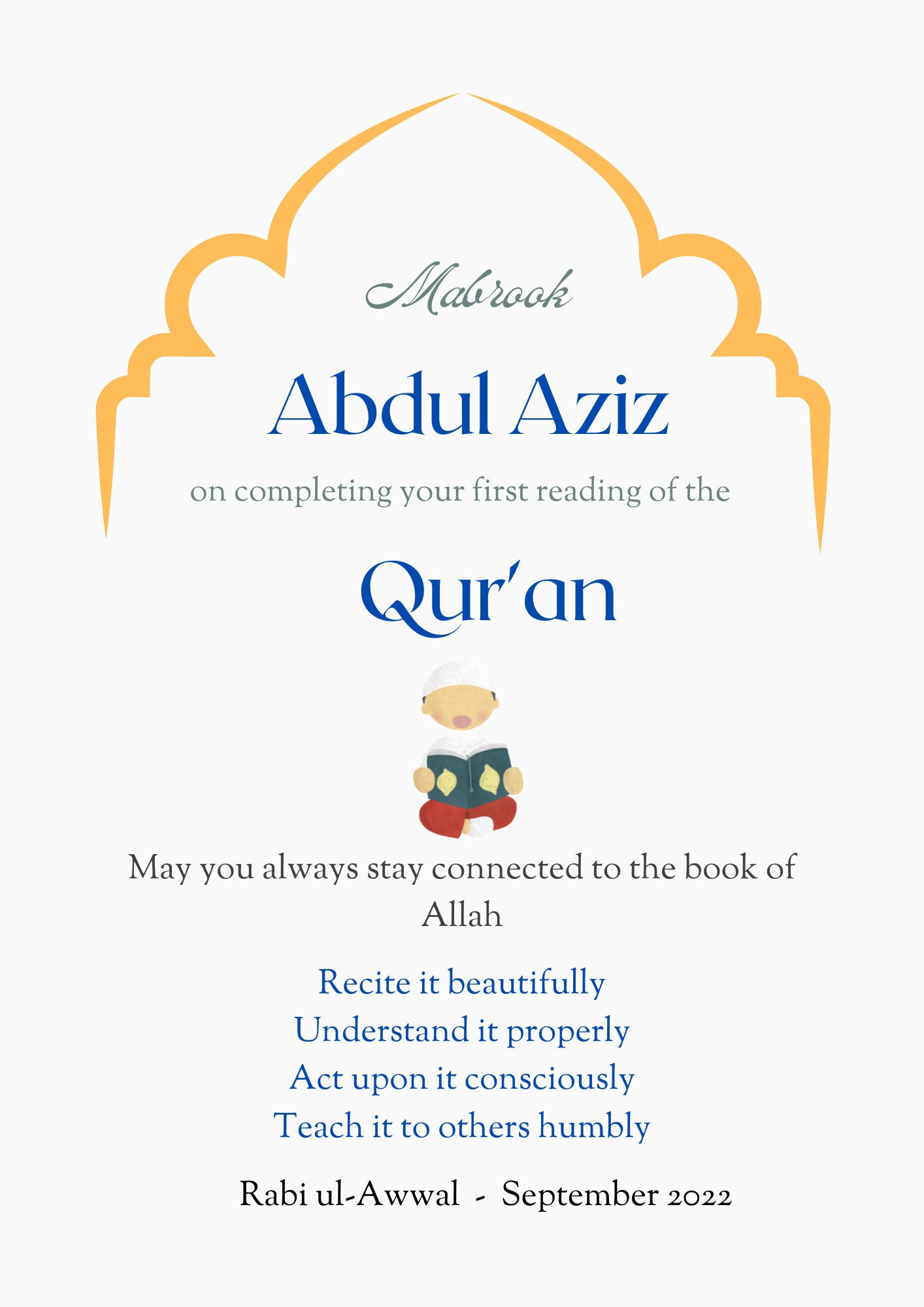 Quran Completion Poster| First Completion of Quran | Congratulation ...