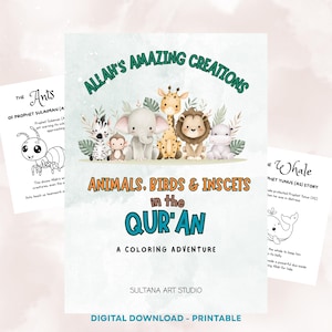 Animals, Birds & Insects in the Quran Coloring Book, Muslim Kids Activity Book, Quranic Creatures Coloring Book, Word Search Activity