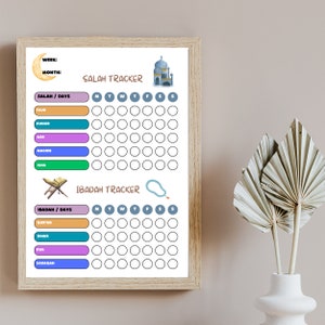 Salah Tracker, Ibadan Tracker, Kids Prayer Tracker, Islamic Wall Art, Muslim kids prayer tracker, Islamic Kids Print, Kids Salah poster