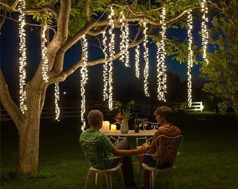 2x5'+2x7'+2x10' Remote 110 Plug-in Warm White LED Tree Hanging Lights: 6 Down Strands