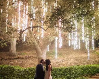 7-Ft Tree Hanging Lights Plug in Warm White LED, 8-Mode Remote control - clear wire
