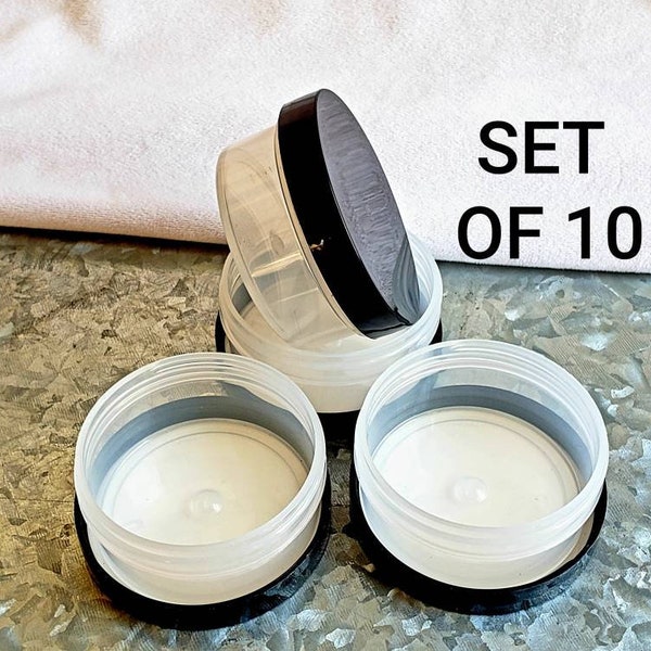 3 oz. Natural Plastic Jar With Glossy Black Lid. Low Profile Container. Perfect for Your Creams, Powders, Gels and Lotions.70/400. SET of 10