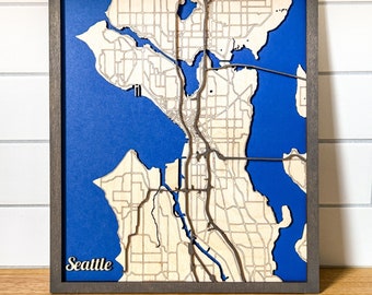 DIGITAL FILES - 3D Seattle Map - Laser Cut Files - Multi Layer Wood Street Map of Seattle - files for Glowforge, xTool or other laser cutter