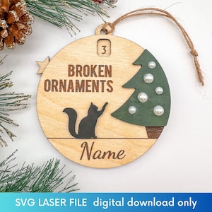 Ornement de compte à rebours de Noël fichiers découpés au laser, ornement de chat drôle SVG, projet personnalisé Glowforge d'ornement de chat, cadeau pour les amoureux des chats