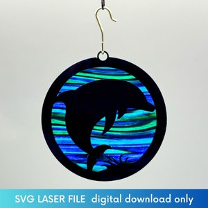 Delfin Suncatcher Laserdatei - Delfin Suncatcher Laserschnittdateien - Ozean Ornament SVG - Glowforge xTool-Dateien