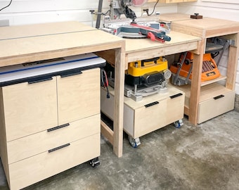 Miter Saw Station Woodworking Plans Bundle - Router Table, Planer Stand and Tool Stand Build Plans with Instructions - Digital Download