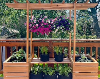 Pflanzenständer für den Außenbereich mit Laube, Holzbearbeitungspläne | Baupläne für DIY-Pflanzgefäß mit Laube | Anleitung zum Bau eines Pflanzenständers