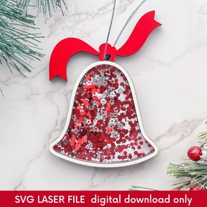 Christmas Bell Glitter Shaker Ornament Laser Cut File, Snow Globe Shaker Ornament Glowforge Laser File, Confetti Filled Tree Decoration SVG