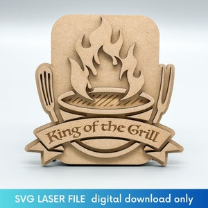 Cadeaukaarthouder grillthema SVG-laserbestand - King of the Grill cadeaukaarthouder Glowforge lasergesneden bestanden - Vaderdag- of verjaardagscadeau