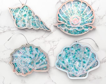 Sea Shell Glitter Shaker Christmas Ornament Laser File Bundle, Beach Themed Snow Globe Glowforge SVG Cut Files, Gift for Beach Lover