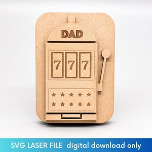 Archivo láser SVG para porta tarjetas de regalo del Día del Padre - Archivos cortados por láser Glowforge para porta tarjetas de regalo Dad Jackpot - Regalo personalizado para papá de niños