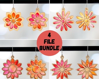 Geometric floral earrings laser file bundle, laser cut dangle drop flower earrings SVG bundle, Glowforge jewelry project, DIGITAL DOWNLOAD