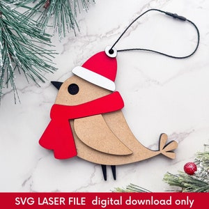 Niedliche Weihnachtsvogel Ornament Laser-Datei, Holzvogel Ornament SVG, Glowforge Laser Cut-Datei, Geschenk für Vogelliebhaber, zwei Stile