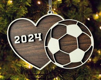 Soccer Christmas Ornament Laser File SVG, Layered Personalized Soccer Ornament Glowforge Laser Cut File, Gift for Soccer Player or Fan