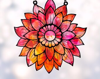 Flower Suncatcher Laser Cut File, Layered Floral SVG Design, Large Dahlia Ornament SVG, Flower Mandala Window Hanging Decor, Gift for Mom