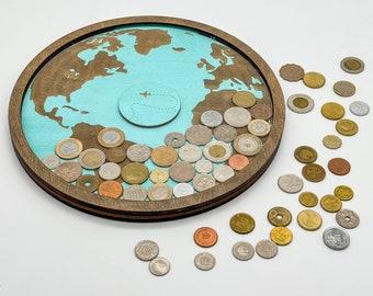 Travel Coin Holder Laser File, International Coin Collection Wall Display SVG Cut File, Foreign Currency Holder, Gift for World Travelers
