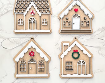 Gingerbread House Christmas Ornament Laser File Bundle, Multilayer Gingerbread Cookie Holiday Decorations SVG, Glowforge Cut Files