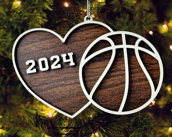 Basketball Christmas Ornament Laser File SVG, Layered Personalized Basketball Ornament Glowforge Laser Cut File, Gift for Basketball Player