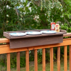 Piani per tavoli con ringhiera per terrazza, come costruire una mangiatoia per ringhiera per veranda, piani di lavorazione del legno per ringhiera per balcone, vassoio per piante, vassoio da bar, scrivania, vassoio per barbecue