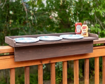 Deck Rail Table Plans, How to Build a Porch Rail Feeder, Woodworking Plans for Balcony Railing Plant Tray, Bar Tray, Desk, BBQ Serving Tray