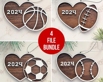 Sport Christmas Ornament Laser File Bundle | Football, Baseball, Basketball, Soccer Ornament SVG Laser Cut Files, Gift for Coach or Team