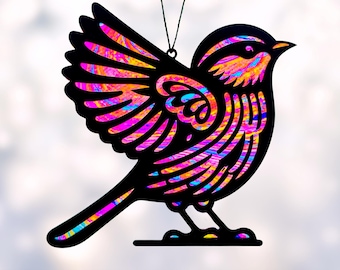 Bird Suncatcher Laser File, Chickadee Sun Catcher SVG Glowforge Laser Cut File, Cute Bird Window Hanging Decoration, Gift for Bird Lovers
