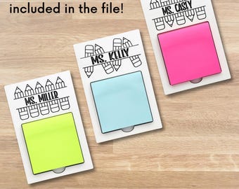 Personalized Teacher Sticky Note Holder Laser Cut File, Teacher Appreciation Gift SVG, Engraved Note Pad Holders for Back to School, DIGITAL