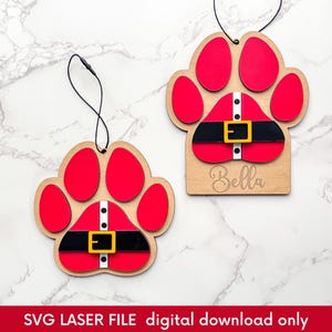 Santa Paw Print kerstornament laserbestand, gepersonaliseerd huisdier pootafdruk ornament SVG, Santa Paws Glowforge gesneden bestand, cadeau voor hondenliefhebber